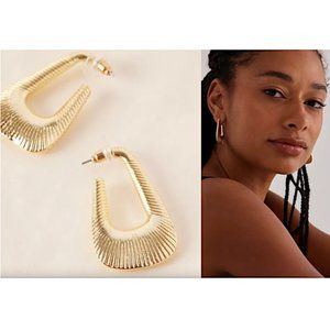 NEW ~ Anthropologie Gold Ribbed Rectangle Hoop Earrings